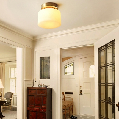 American Style 1 Light Flush Mount Fixture Light Village Frosted Glass Shade Ceiling Light for Staircase Corridor