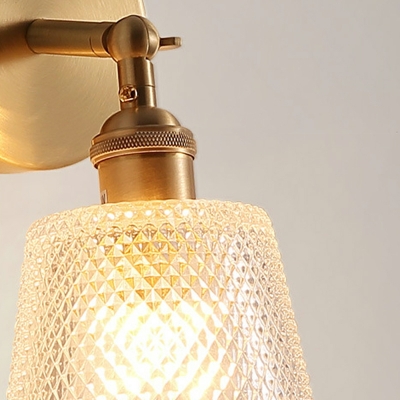 Bucket Shape Wall Sconce Lighting 1-Bulb with Glass Shade Wall Mounted Lighting in Brass