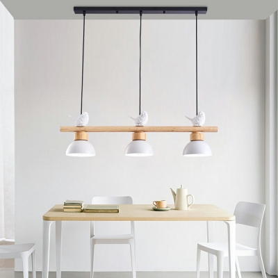 Minimalism Hanging Island Lights 3-Bulb Wood and Metal Chandelier Lighting Fixtures