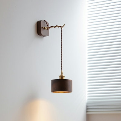 Modern Cylindrical Wall Sconce Lighting Wood Wall Mounted Light Fixture