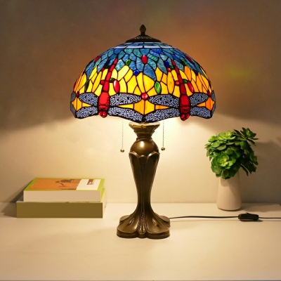 Nightstand Lamp Single Light with Hand-Cut Stained Glass Shade Table Light