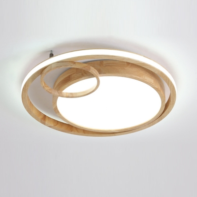 Round Flush Mount Light Fixture Wood with Acrylic Shade Flush Ceiling Light Fixture