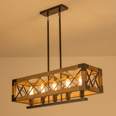Wood Islang Pendant Lighting 5-Light Metal Chandelier Lighting Fixture
