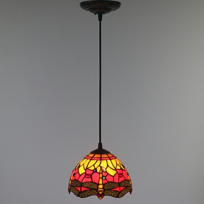 1-Light Hanging Lights Tiffany Style Dome Shape Metal Suspension Pendant