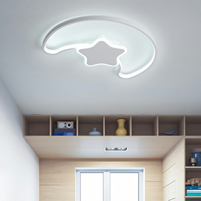 2-Light Close To Ceiling Chandelier Kids Style Moon Shape Metal FFlushmount Lighting
