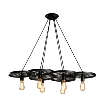 3-Light Chandelier Light Fixture Industrial Style Exposed Bulbs Shape Metal Ceiling Lights