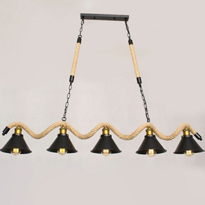 American Industrial Style Bar Linear Chandelier Retro Hemp Rope Restaurant Island Lamp