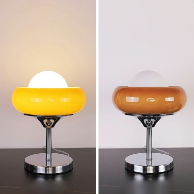 Chrome Metal Table Lighting Single Light with Glass Shade Table Lamp