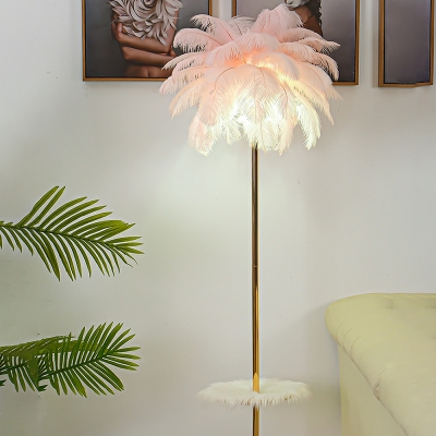 Contemporary Standing Floor Lamp 5-Light LED Feather Shade Stand Up Lamp