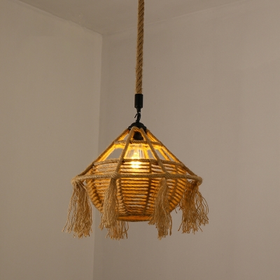 Flared Pendant Ceiling Lights Industrial Style Rope 1-Light Pendant Light in Brown