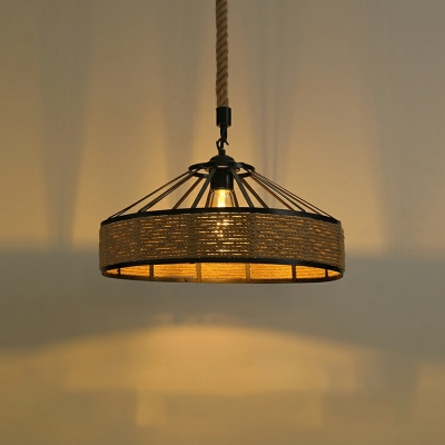 Industrial Style Diamond Drop Pendant Rope 1-Light Pendant Ceiling Lights in Brown
