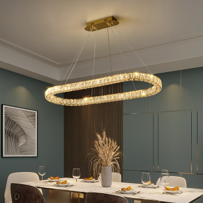 Oval Island Lights Modern Style Crystal 1-Light Island Lamps in Gold