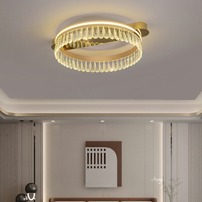 Round Semi Flush Mount Chandelier Modern Crystal Flush Ceiling Light Fixture for Bedroom
