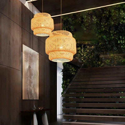 Southeast Asia Style 1 Light Pendant Light Braided Rattan Hanging Light for Restaurant