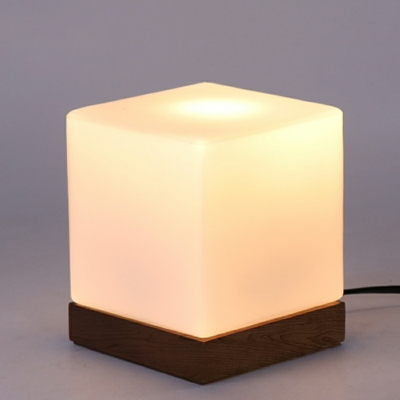 Square Shape Table Lamp 1-Head Wood with Glass Shade Table Light