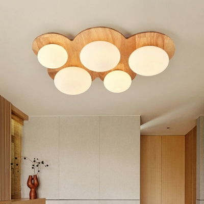 Wooden Modern Ceiling Light Globe White Glass Ceiling Fixture