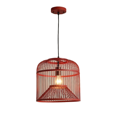 1 Light Pendant Lighting Bamboo Birdcage Hanging Lamp for Dining Room