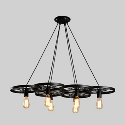3-Light Chandelier Light Fixture Industrial Style Exposed Bulbs Shape Metal Ceiling Lights