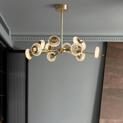 Circular Hanging Chandelier Modern Style Crystal 12-Lights Chandelier Light in Gold