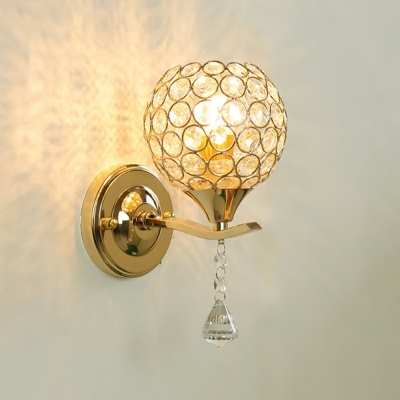 Gold Ball Wall Lighting Modern Style Crystal 2 Lights Wall Light Fixture