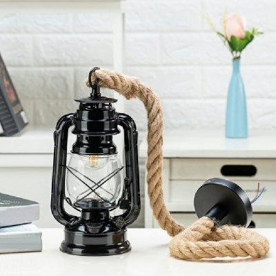 Industrial Style Cylinder Pendant Lamp Glass 1-Light Pendant Light Fixture in Black