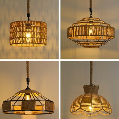Industrial Style Diamond Drop Pendant Rope 1-Light Pendant Ceiling Lights in Brown
