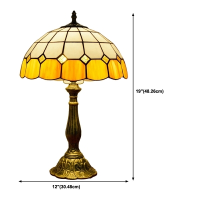 Jeweled Bowl Shape Table Lamp 1-Head Tiffany Decorative Nightstand Lamp in White