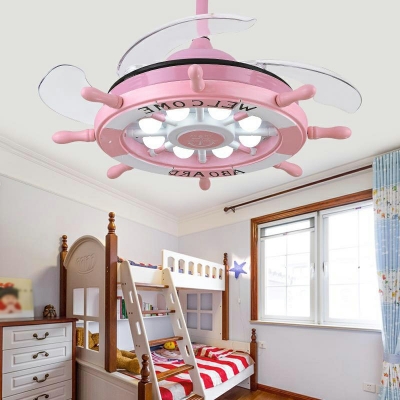 Kid's Bedroom Ceiling Fans LED with Wooden Shade Fan Lighting