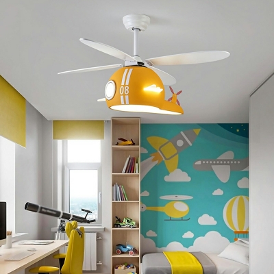 Modern Cartoon Semi-Flushmount Light Creative Airplane Semi Flush Fan Light for Bedroom