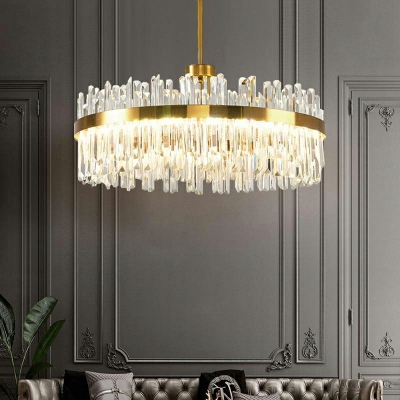 Round Hanging Chandelier Modern Style Crystal Rectangle 1-Light Chandelier Light in Gold