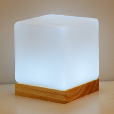 Table Lamp With Usb Port Square Shape Wood with White Glass Shade Led Lamp