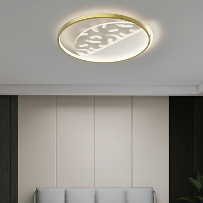 2 Light Contemporary Ceiling Light Gold Feather Acrylic Ceiling Fixture