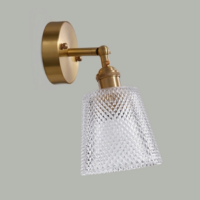 Bucket Shape Wall Sconce Lighting 1-Bulb with Glass Shade Wall Mounted Lighting in Brass