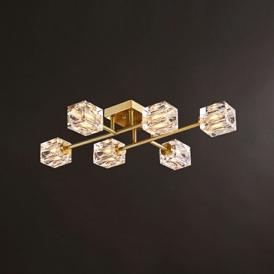 Contemporary Sputnik Ceiling Light Crystal Shade Ceiling Fixture for Bedroom