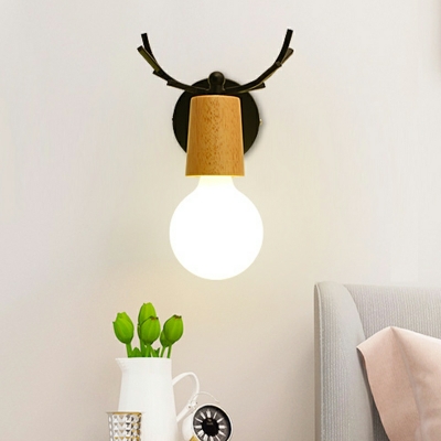 Modern Antlers Wall Lamp 1 Light Wooden Wall Light for Bedroom
