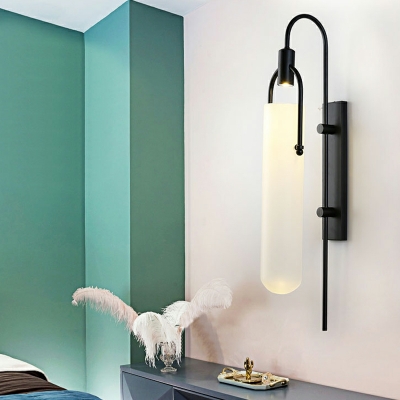 Modern Long Wall Lamp 1 Light White Glass Wall Light for Bedroom