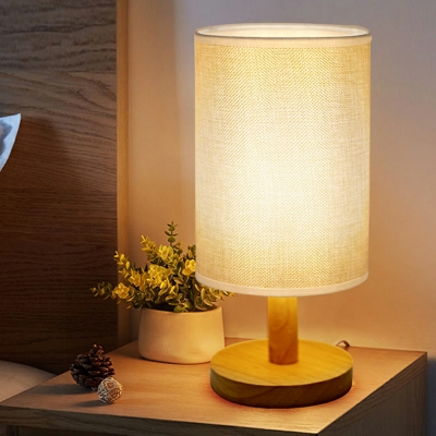 Modern Wooden Table Lamp 1 Light Cloth Shade Table Lamp for Bedroom