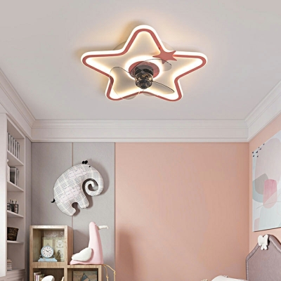 Pink Star Ceiling Fan Acrylic Flush Mount Lighting Fixtures for Girl's Room
