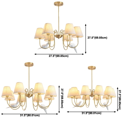 Traditional Style Cone Chandelier Lamp Fabric 10-Lights Chandelier Light in Gold