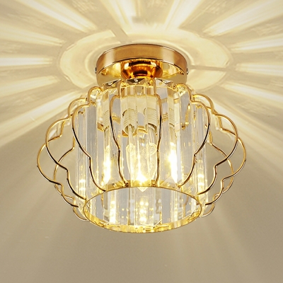 1 Light Contemporary Ceiling Light Caged Crystal Ceiling Fixture