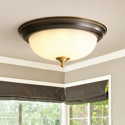 American Style Retro Glass Ceiling Light LED Round Flushmount Light for Bedroom