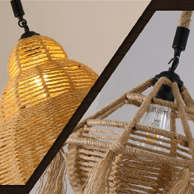Flared Pendant Ceiling Lights Industrial Style Rope 1-Light Pendant Light in Brown