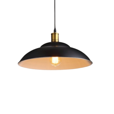 Industrial Style Dome Pendant Light Fixtures Metal 1-Light Ceiling Lamp in Black