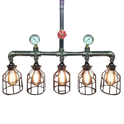Industrial Style Retro Linear Chandelier Creative Iron Water Pipe Island Lamp for Restaurant