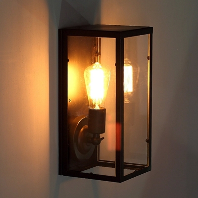 Industrial Style Wall Lamp Black 1 Light Glass Outdoor Wall Light