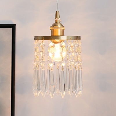 1 Light Gold Pendant Lighting Crystal Shade Hanging Lamp for Bedroom