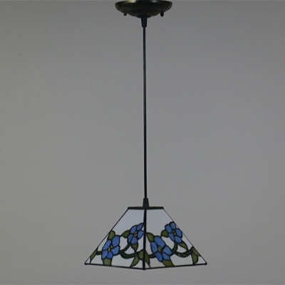 1-Light Hanging Ceiling Lights Tiffany Style Trapezoid Shape Metal Pendant Light Fixture