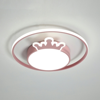 3-Light Close To Ceiling Chandelier Kids Style Crown Shape Metal Flush Mount Light