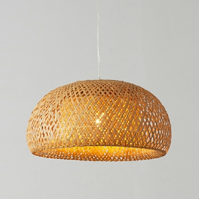 Asian Style Dome Pendants Light Fixtures Wood  Hand-Woven Ceiling Light for Dining Room