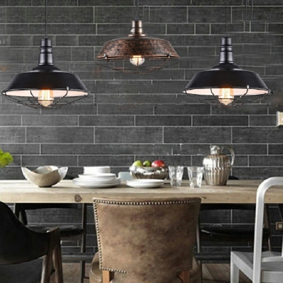 Black Dome Pendant Lamp Industrial Style Metal 1 Light Pendant Lighting Fixtures